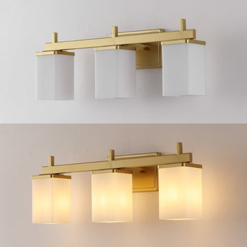 Caia 22.38" 3-Light Modern Contemporary Vanity Light with Frosted Glass Shades and Bathroom Hardware Accessory Set - JONATHAN Y